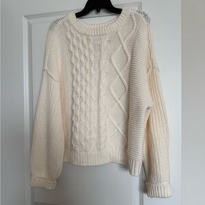 Free People Cream Cable Knit Sweater